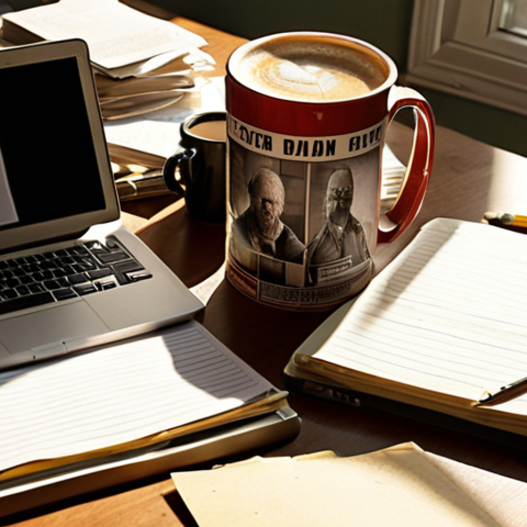 **

A writer's desk cluttered with papers, a laptop displaying a draft, and scattered notes. Sunlight streams in, highlighting a coffee mug and a "Birdman" DVD case. Focus on the creative process, overcoming writer's block, and finding inspiration in everyday life. Emphasize authenticity and a personal touch.

**