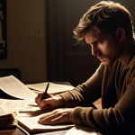 **

A method actor intensely preparing for a role, sitting alone in a dimly lit room surrounded by script pages, photos, and personal notes. He's deep in thought, face showing a mixture of determination and vulnerability. Focus on creating a realistic and emotionally charged scene. Emphasis on capturing the psychological depth and intensity of character study.

**