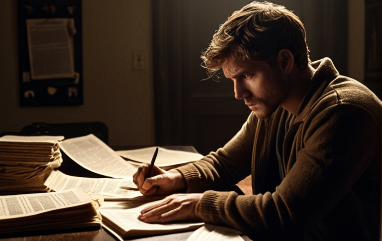 **

A method actor intensely preparing for a role, sitting alone in a dimly lit room surrounded by script pages, photos, and personal notes. He's deep in thought, face showing a mixture of determination and vulnerability. Focus on creating a realistic and emotionally charged scene. Emphasis on capturing the psychological depth and intensity of character study.

**