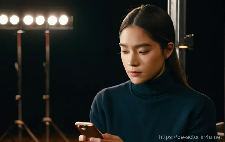 연극배우의 소셜미디어 활용 - **Prompt:** A young, determined actress, dressed in a simple yet elegant black turtleneck and dark j...