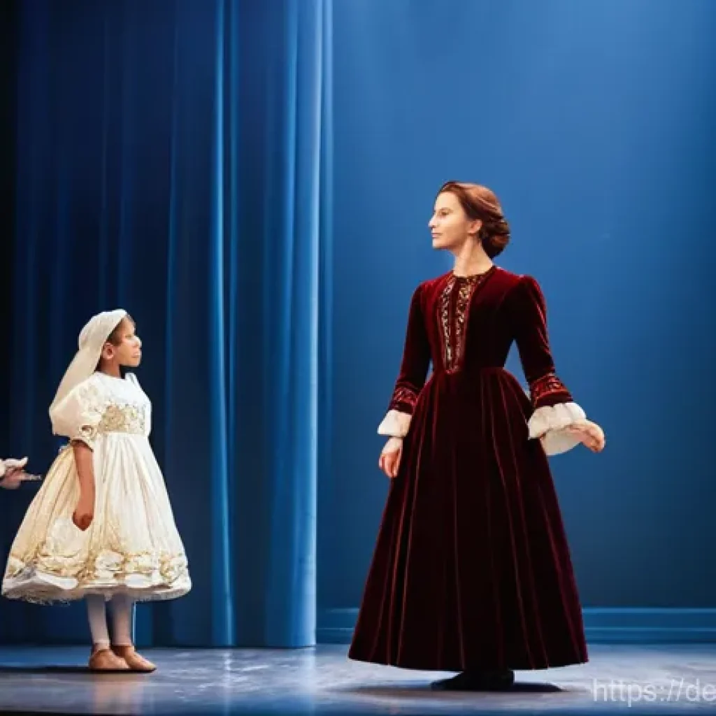 연극배우의 무대 리스크 관리 - **Prompt 1: Grace Under Pressure**
"A female actress in her early 30s, dressed in an elaborate, ...