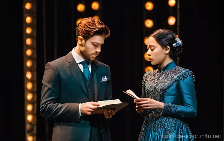 연극배우의 무대 리스크 관리 - **Prompt 1: Grace Under Pressure**
    "A female actress in her early 30s, dressed in an elaborate, ...