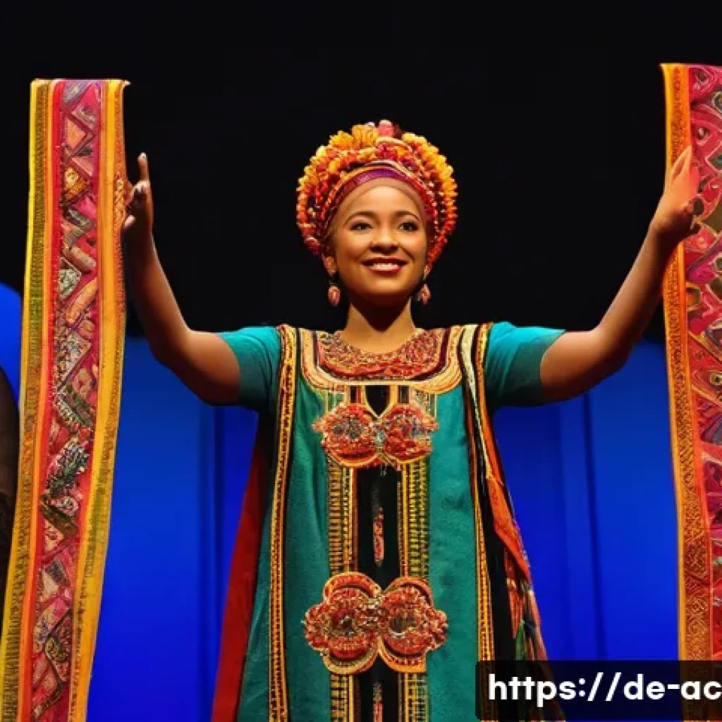 연극배우의 예술적 교류 사례 - **Intercultural Stage Collaboration - A Tapestry of Talent:**
    A vibrant, medium-shot image captu...