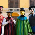 Home 22 연극배우의 해외 워크숍 경험 - A vibrant theater workshop scene set in Italy focusing on Commedia dell’arte, featuring actors in co...